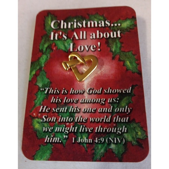 2 Christmas Lapel Pins Jesus Nail Heart Bible Verses Gift - Picture 3 of 5